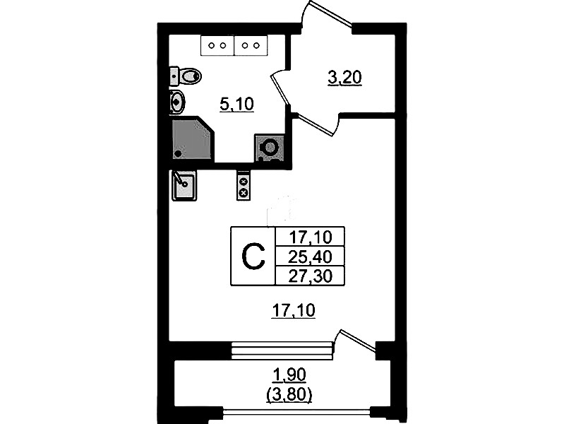 Квартира студия 27.3 м², 12/13 эт., ЖК «Тайм Сквер»